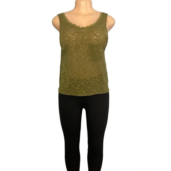 Victoria's Secret Olive Green Floral Lace Crochet Mesh Hi-Lo Tank - Picture 2 of 8